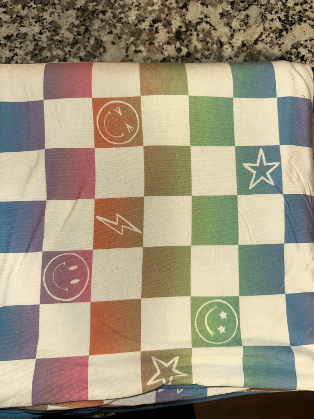 Little Sleepies Rainbow Check Smiley Face bamboo large blanket- Multicolor